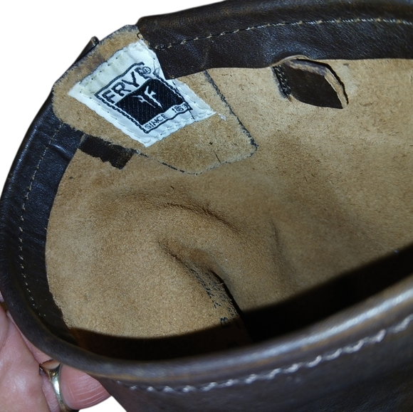 Frye Veronica Slouch Dark Brown Leather Boots Size 8 - Picture 4 of 5